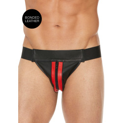 Ouch! Harness Jockstrap avec Zip Striped Front Noir-Rouge